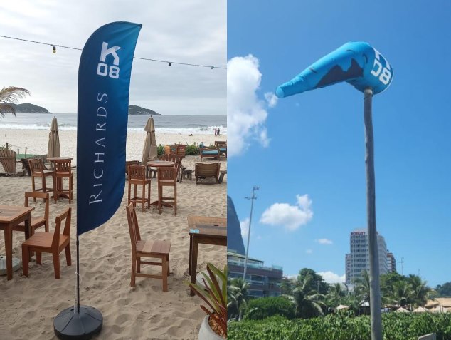 Windflags Richards e K08 na areia da praia